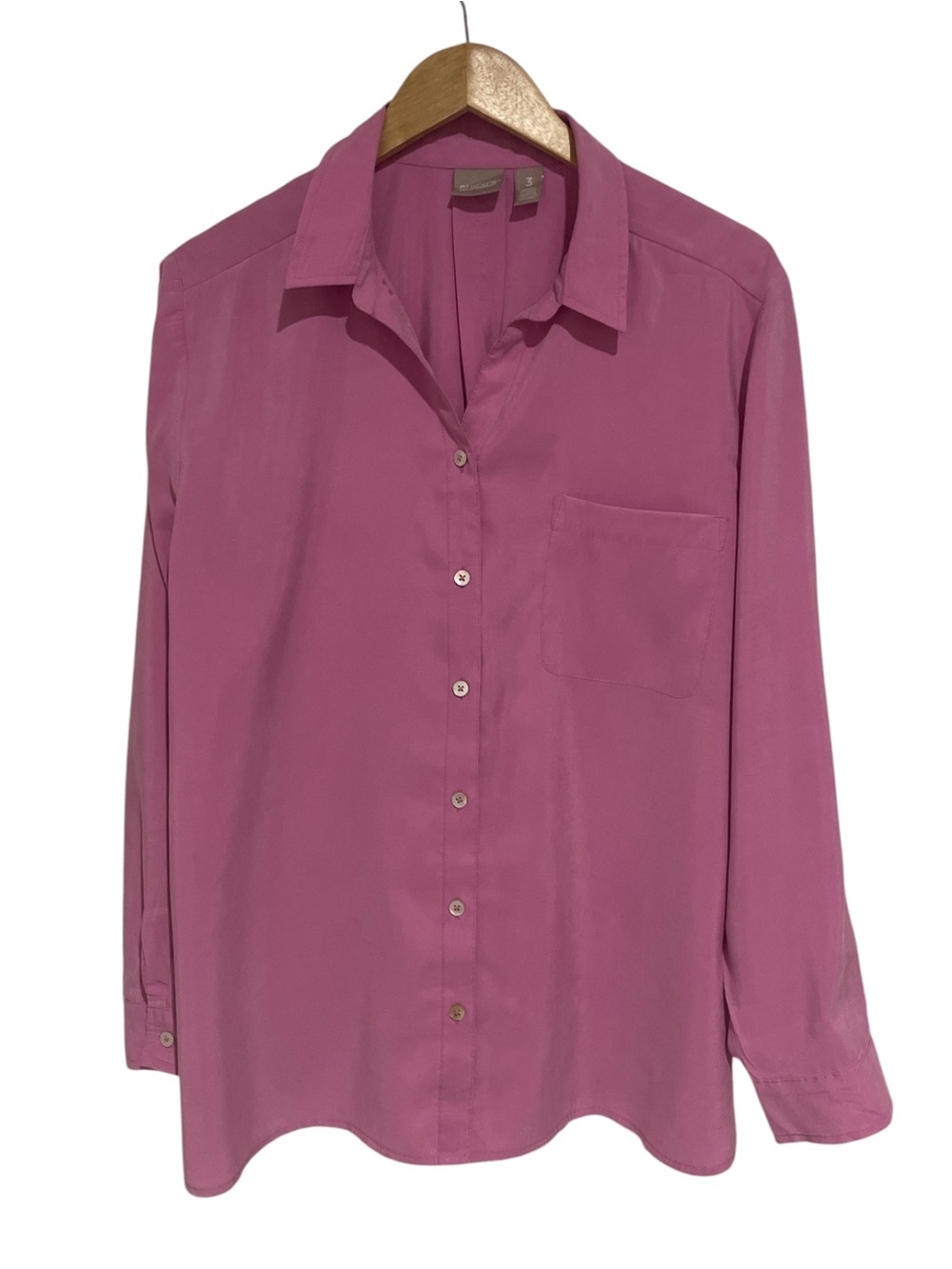 Chico's Button Up Blouse Long Sleeve Pink Modal 3/XL